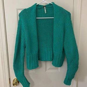 Free people aqua/teal crop sweater